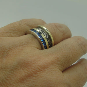 Blue Zircon Ring 9k Yellow Gold 925 Silver  6,7,8,9 Handmade Hadar Designers (Ms