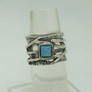 Hadar Designers Blue Opal Sterling Silver Ring sz 7, 7.5 Handmade ()LAST