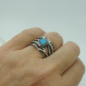 Hadar Designers Blue Opal Sterling Silver Ring sz 7, 7.5 Handmade ()LAST