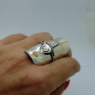 Hadar Designers 9k Yellow Gold 925 Silver Ring size 7.5,8,8.5,9 Handmade (H106)