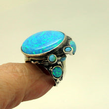 Load image into Gallery viewer, Hadar Designers Blue Opal Ring Handmade Sterling Silver size 7,8,9,10 (H 102b