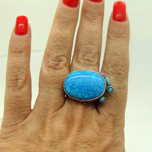 Hadar Designers Blue Opal Ring Handmade Sterling Silver size 7,8,9,10 (H 102b