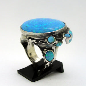 Hadar Designers Blue Opal Ring Handmade Sterling Silver size 7,8,9,10 (H 102b