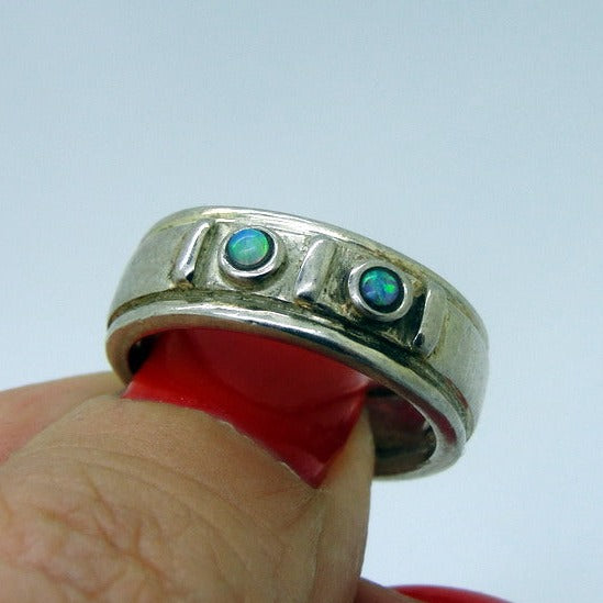 Blue Opal Ring 925 Sterling Silver size 7.5, 8 Handmade Hadar Designers (H) y