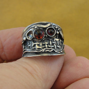 Hadar Designers Red Garnet Ring size 7,7.5 Handmade 925 Sterling Silver (H) SALE