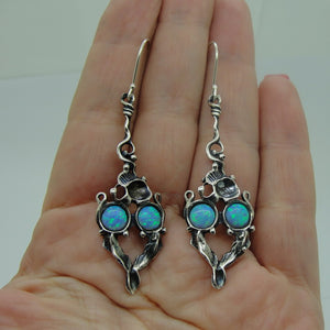 Hadar Designers Blue Opal Earrings Handmade Drop Dangle Sterling Silver (H) SALE