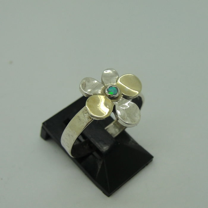 Hadar Designers Opal Yellow Gold 925 Silver Floral Ring 6,7,8,9 Handmade (MS)y
