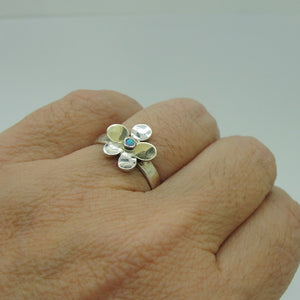 Hadar Designers garnet yellow gold 925 Silver floral ring 6,7,8,9 handmade (ms)y
