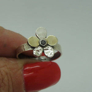 Hadar Designers garnet yellow gold 925 Silver floral ring 6,7,8,9 handmade (ms)y