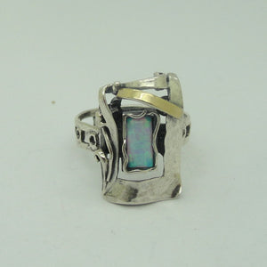 Hadar Designers Blue Opal 6,7,7.5,8,9 Ring 9k Yellow Gold Sterling Silver (ms)y