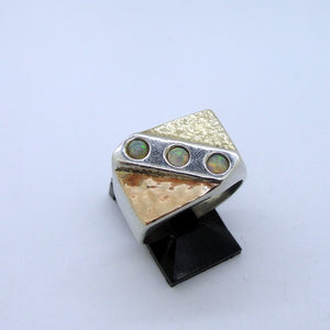 Hadar Designers Pink Opal Ring Handmade 9k Yellow Gold 925 Silver 6.5,7 () Last