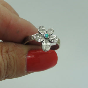 Hadar Designers Blue Opal 925 Sterling Silver Floral Ring sz 7 Handmade (S) LAST