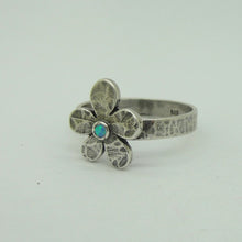Load image into Gallery viewer, Hadar Designers Blue Opal 925 Sterling Silver Floral Ring sz 7 Handmade (S) LAST