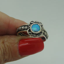 Load image into Gallery viewer, Hadar Designers Filigree 9k Gold Sterling Silver Blue Opal Ring size 9 () LAST