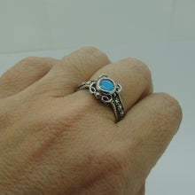 Load image into Gallery viewer, Hadar Designers Filigree 9k Gold Sterling Silver Blue Opal Ring size 9 () LAST