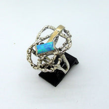Load image into Gallery viewer, Hadar Designers Blue Opal Ring Handmade 9k Yellow Gold 925 Silver 8.5,9 (msY
