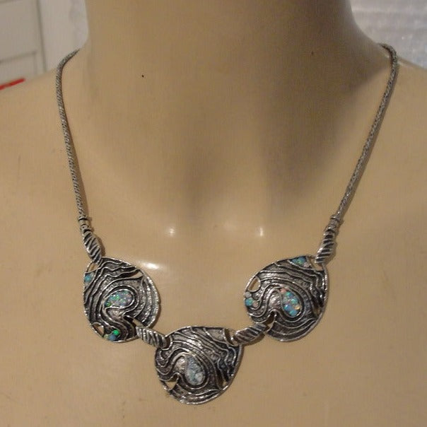 Hadar Designers 925 Sterling Silver Blue Opal Necklace Handmade Dangle (AS)
