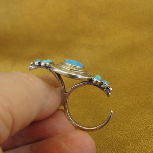 Hadar Designers Yellow Gold 925 Silver Opal 2 Finger Ring sz 6,5.7, 7.5 ()SALE