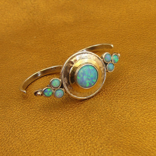 Hadar Designers Yellow Gold 925 Silver Opal 2 Finger Ring sz 6,5.7, 7.5 ()SALE