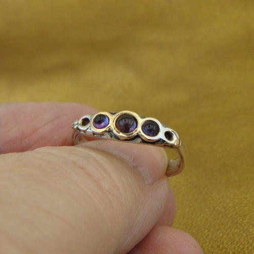 Hadar Designers amethyst ring 9k yellow gold 925 silver size 7.5, 8 Handmade (p)