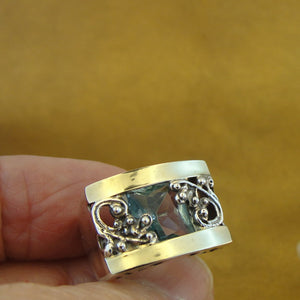 Blue CZ Ring 9k Yellow Gold 925 Silver  4.5,5,5.5 Handmade Hadar Designers  (S)y