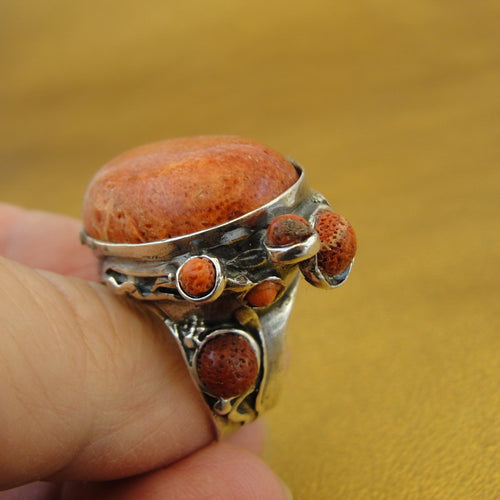 Coral Sponge Ring 925 Sterling Silver  sz 7.5,8 Handmade Hadar Designers (H 102b)