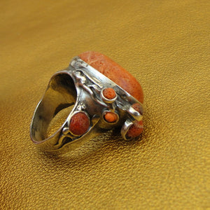 Coral Sponge Ring 925 Sterling Silver  sz 7.5,8 Handmade Hadar Designers (H 102b)