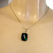 Load image into Gallery viewer, Hadar Designers Cross Pendant Sterling Silver Blue Green Moreno Glass () LAST