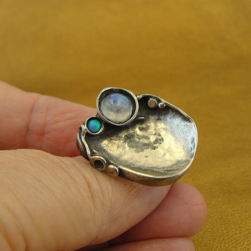 Hadar Designers Sterling Silver Moonstone Opal Ring size 6.5, 7 Handmade (H)SALE