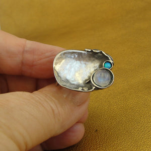 Hadar Designers Sterling Silver Moonstone Opal Ring size 6.5, 7 Handmade (H)SALE