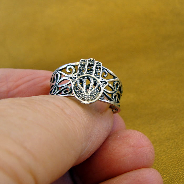 Hadar Designers Handmade filigree 925 Sterling Silver Hamas Ring size 8 (H) LAST