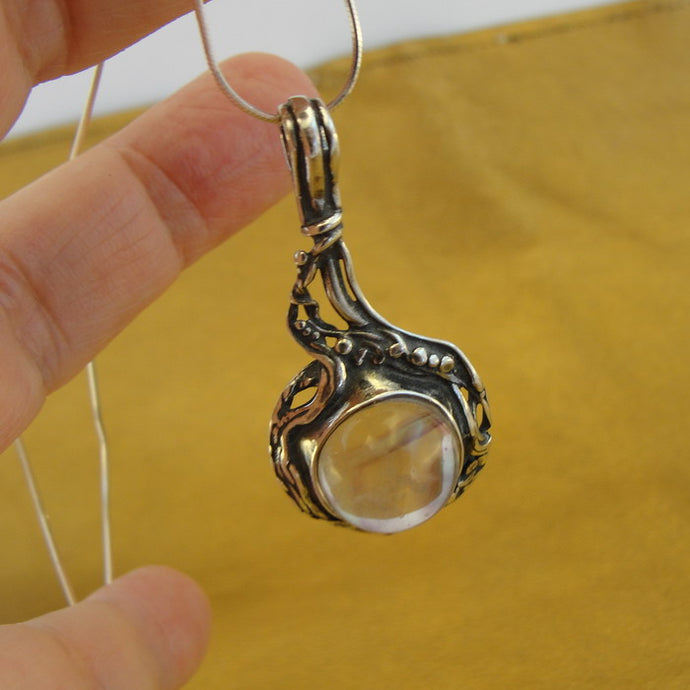 Hadar Designers rock crystal ball pendant sterling silver  handmade art (h) last