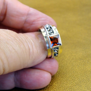 Hadar Designers Red Zircon Filigee Ring 8.5,9 Handmade 925 Sterling Silver (vs)y