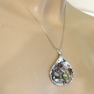 Hadar Designers Unique Drop Pendant Handmade 925 Sterling Silver Gemstones (H) Y
