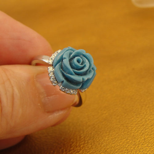 Hadar Designers Blue Rose Sterling Silver Zircon Floral Ring 6.5, 7, 7.5 () SALE