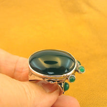 Load image into Gallery viewer, Hadar Designers Green Agate Ring Handmade Sterling Silver sz 7,8,9,10 (H 102b)Y