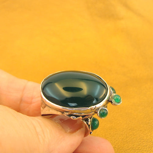 Hadar Designers Green Agate Ring Handmade Sterling Silver sz 7,8,9,10 (H 102b)Y