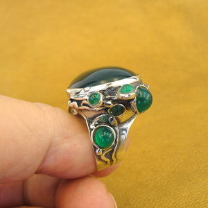 Hadar Designers Green Agate Ring Handmade Sterling Silver sz 7,8,9,10 (H 102b)Y