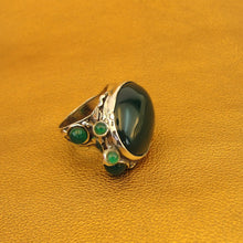 Load image into Gallery viewer, Hadar Designers Green Agate Ring Handmade Sterling Silver sz 7,8,9,10 (H 102b)Y