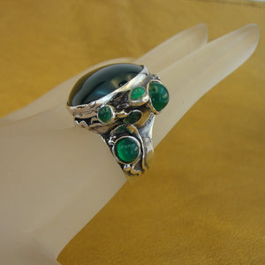 Hadar Designers Green Agate Ring Handmade Sterling Silver sz 7,8,9,10 (H 102b)Y
