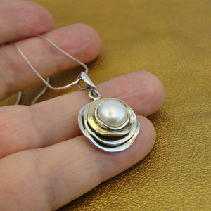 Hadar Designers 9k Yellow Gold Sterling Silver Pearl Pendant Handmade (ms) SALE