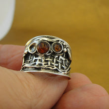 Load image into Gallery viewer, Hadar Designers Amber Ring size 7,7.5 Handmade 925 Sterling Silver (H) SALE