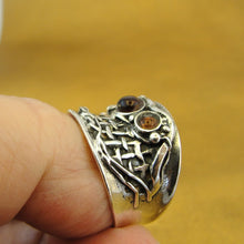Load image into Gallery viewer, Hadar Designers Amber Ring size 7,7.5 Handmade 925 Sterling Silver (H) SALE