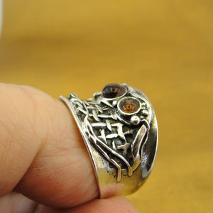 Hadar Designers Amber Ring size 7,7.5 Handmade 925 Sterling Silver (H) SALE