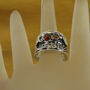Hadar Designers Amber Ring size 7,7.5 Handmade 925 Sterling Silver (H) SALE