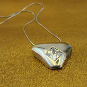 White Zircon Pendant 925 Sterling Silver Handmade Hadar Designers  (H) SALE