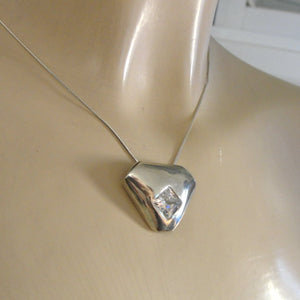 White Zircon Pendant 925 Sterling Silver Handmade Hadar Designers  (H) SALE