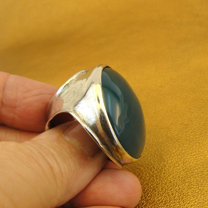 Hadar Designers Green Agate Ring Sterling Silver Huge 7.5,8,8.5,9,9.5 (H 186)y