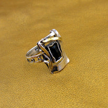 Load image into Gallery viewer, Hadar Designers Black Onyx Ring sz 6,7,8,9,10 Handmade 9k Gold 925 Silver (MS) y