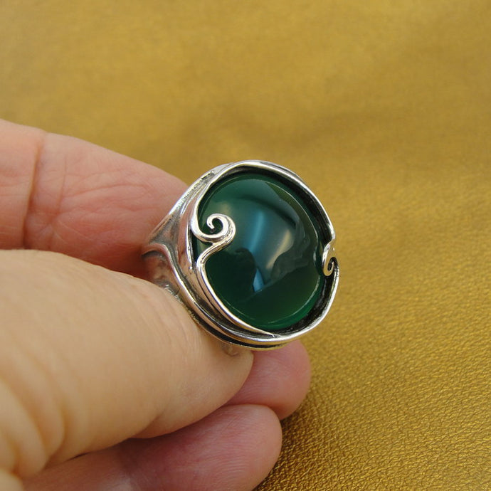 Hadar Designers Green Agate Ring 925 Sterling Silver sz 7,7.5,8 Handmade (H)SALE